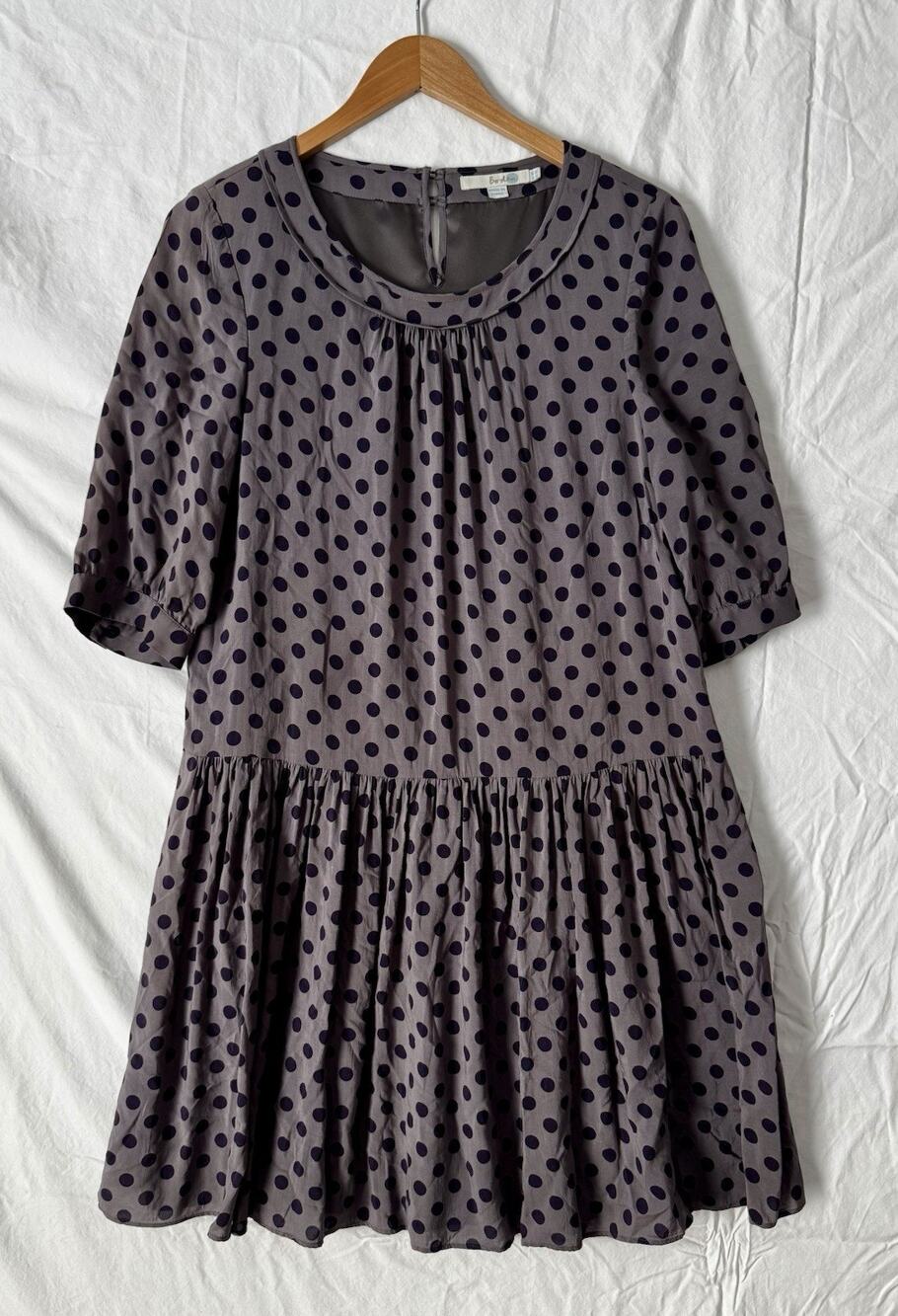 Boden Drop Waist Polka Dot Mini Dress Grey Purple Size 10L